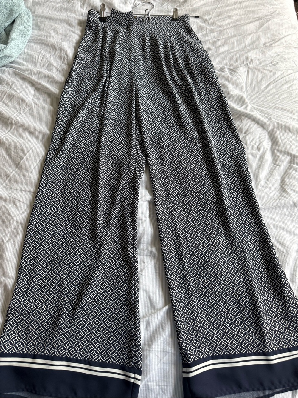 Michael Kors Wide-Leg Printed Pants - Navy & White